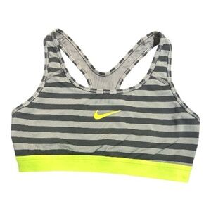 Nike Women's Gray and Neon Yellow Striped Sports Bra